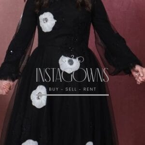 Raquel Black Gown with Black & White Flowers for Sale