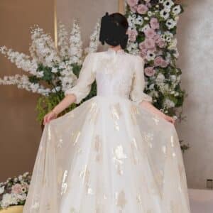Elegant Ivory/Gold Gown for Sale