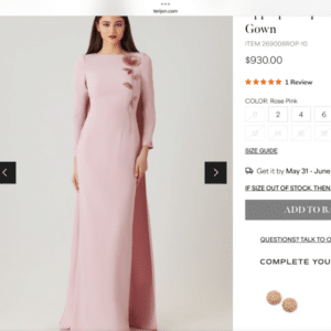 Classy Pink Teri Jon Crepe Beaded Flower Applique Cape Back Gown