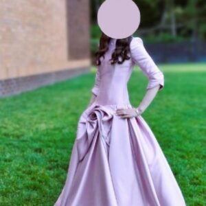 Magnificent Pink Satin Gown with Statement Rose Detail for Sale or Rent