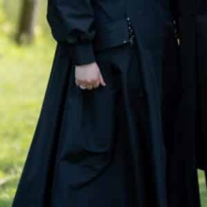 Elegant black slenderizing gown for sale