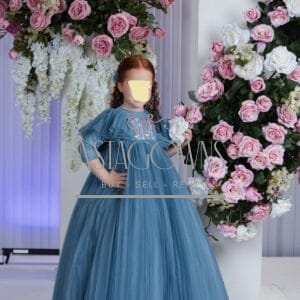 Gorgeous Bar Horin dusty blue tulle children's gowns for sale