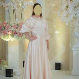 Beautiful and elegant custom gown. Handmade flowers on the collar.