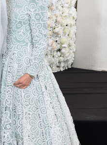 Gorgeous custom sage green gown with unique floral overlay