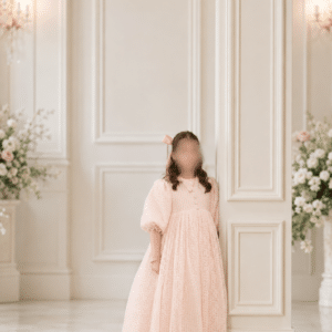 Pretty light pink gowns. Lace with a velvet feel. Very elegant. with petticoat