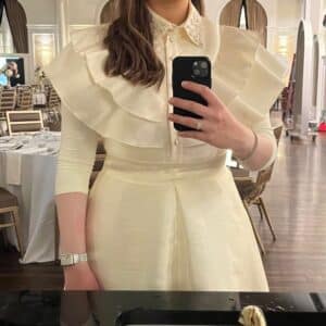 Stunning! classy ivory/cream gown with beautiful beaded collar
