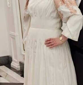 Elegant Designer Ivory with Pink Gown for Rent or Sale